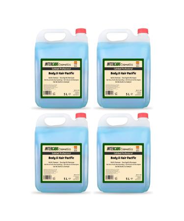 INTERCABO Set of 4 bottles of shower gel and shampoo - Shower gel 5L - Shower gel refill - Hotel services - Gel and shampoo - Hotel gels - Shower gel and shampoo fresh blue