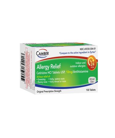 Camber Consumer Care Allergy Relief Cetirizine HCI Tablets | All-Day Allergy Relief for Sneezing Itchy Eyes Watery Eyes Itchy Throat | 100 Tablets 10mg of Powerful Antihistamine