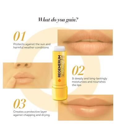Regenerum - SPF 50+ Regenerating Lip Serum - Sunscreen and Conditioner Hydrating and Nourishing Vitamin E Prevents Dryness and Pigment Loss - 5g Lip Serum SPF 50+ - Buy Online on GoSupps.com