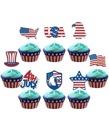 12pcs Patriotic Cupcake Toppers - Usa Independence Day 4th of July Celebration American Flag Theme Cake Decor for Holiday Party - Buy Online on GoSupps.com