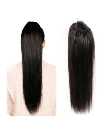 Ponytail Extensions Clip In Ponytail hairpieces Natural Black Straight Human Hair Ponytail Drawstring Ponytails Extension for Black Women Brazilian Straight Remy Hair for Women(Size:26inches 150g) 26inches 150g Drawstring