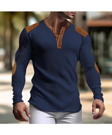 Shop Long-Sleeved Men's V-Neck Waffle Henley Shirt | Regular Fit Leisure & Sport Tops - XL Marine - Buy Online on GoSupps.com