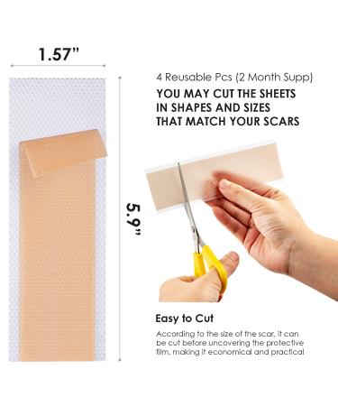 Krucasano Advanced Silicone Scar Sheets - 4 Reusable Sheets for Surgery, C-Section, Burn, Keloid, Acne, Old & New Scars - Hypertrophic Scar Removal - Buy Online on GoSupps.com