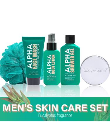 Mens Spa Gift Set with Eucalyptus Scent - 6 Piece Bath Set for Men - Shower Gel, Body Lotion, Shampoo Bar, Face Wash - Perfect Birthday Gift for Men - Travel Bag Included - Buy Online on GoSupps.com