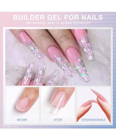 Morovan Builder Gel Nail Kit - 6 Colors UV Gel Set for Nail Extension | Clear & White Hard Gel with Forms Brush | DIY Nail Art Supplies for Beginners - Buy Online on GoSupps.com