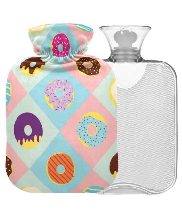 Naanle checked donut heat bottle with reference transparent warm water bottle 2 l large warm-up bag for pain relief heat and cold therapy bed handfoots warmer 2l
