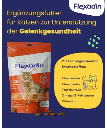 Flexadin Cat - Joint Health Treats with Glucosamine Chondroitin & Omega-3 | 60 Natural Cat Joint Supplements - Buy Online on GoSupps.com