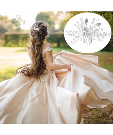 Bride Wedding Hair Comb Sparkly Rhinestone Pearl Bridal Hair Side Combs Slides Crystal Headpieces Bridal Leaf Hair Accessories for Women and Girls (Silver) - Buy Online on GoSupps.com