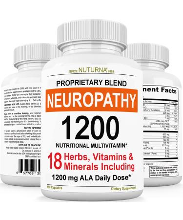 Neuropathy Nerve Nutritional Blend with 1200 mg Alpha Lipoic Acid - Benfotiamine, Peripheral, Feet Hand Legs Toe, Best Maximum Strength Natural Renew Vitamins 180 Pills