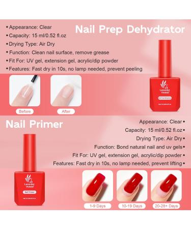 Lavender Violets 15ml x4 Gel Nail Polish Base and Top Coat Set with Nail Prep Dehydrator Rubber Base Gel No Wipe Top Coat Nail Primer Manicure Varnish Nail Care Protection Long Lasting #2578 Nail Primer Rubber Base & Top Coat - Buy Online on GoSupps.com