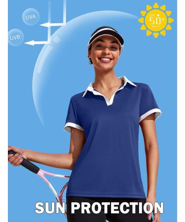 COOrun Women's Golf Polo Shirt | Short Sleeve Athletic Top | Navy Blue | UPF 50+ | V-Neck Tennis Shirt | Quick Dry - Size Small - Buy Online on GoSupps.com