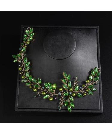 JWICOS Crystal Wedding Headband for Brides | Pearl Bridal Hair Vine (Green Gold) - Buy Online on GoSupps.com