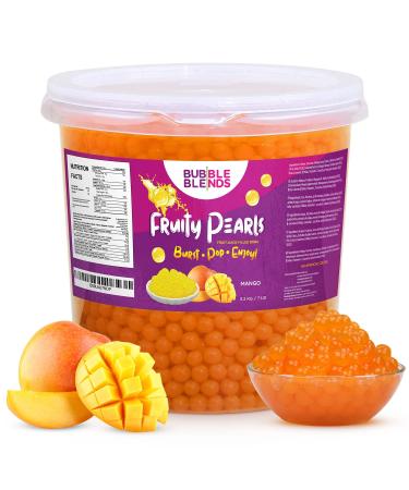 Bubble Blends Mango Popping Boba (7lbs) - Popping Pearls Non-Dairy, 100% Fat-Free & Gluten-Free - Real Fruit Juice - Bursting Boba Pearls for Bubble Tea, Boba Drink Sinkers & Dessert Toppings 7 Pound