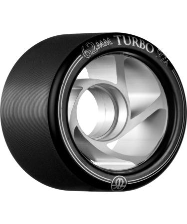 RollerBones Turbo Speed/Derby Roller Skate Wheels w/Clear Aluminum Hub (8 Packs) 62mm Black