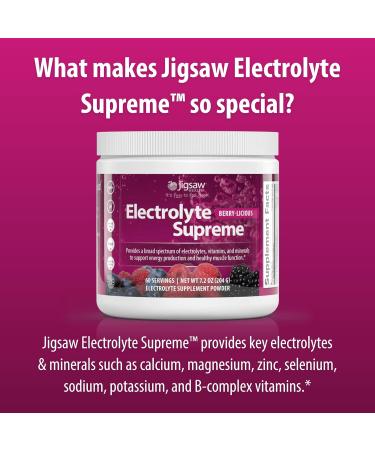 Jigsaw Health Electrolyte Supreme | Broad Spectrum of Electrolytes + Trace Minerals | Berry-Licious Flavor | 60 Servings (Jar) Jar Berry-Licious 60 Servings (Pack of 1) - Buy Online on GoSupps.com