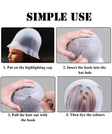 Highlighting Cap Hair Comb Hook Silicone Highlight Cap Professional Reusable Highlights Hair Dye Kit 4 Pack Hair Colouring Tools Hair Dye Brush with Needles - Buy Online on GoSupps.com