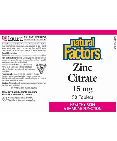 Natural Factors Zinc Citrate 15mg Tablets 90 Count by Natural Factors - Buy Online on GoSupps.com