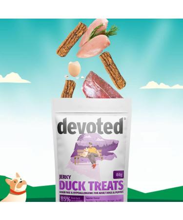 Devoted Dog Treats - Duck & Chicken Jerky (80g x 1 Pack) High Protein Training Reward Treats 85% Duck & Chicken 80 g (Pack of 1) - Buy Online on GoSupps.com