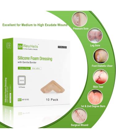 Buy NeuHeils Silicone Adhesive Foam Dressing 6x6 - 10 Pack for Bed Sores & Leg Ulcers | Waterproof & High Absorbency - Buy Online on GoSupps.com