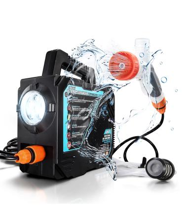 ZOOOBELIVES High Pressure Camping Shower with 50W/75psi Pump, Outdoor Camp Shower with Multi-use Sprayer and LED Light for Campsite Bathing Beach Yard Pet Car Cleanups, Portable and Rechargeable Black