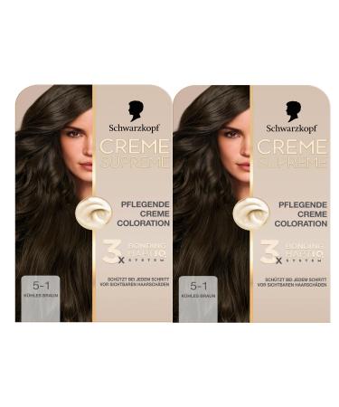 Schwarzkopf Creme Supreme Colour 5-1 Cool Brown (2 x 185 ml) permanent hair colour with serum and mask to protect against visible damage for 100% coverage