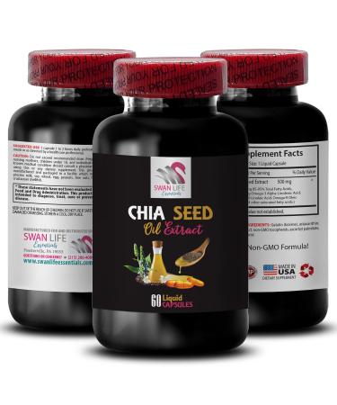 Rich Texture - CHIA Seed Oil Extract - Silky Finish Body Oil Skincare Booster Hair Care Organic Beauty Lightweight Feel Glow Oil Hair Hydration Natural Shine 1 Bottle 60 Capsules