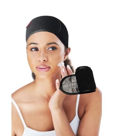 Marley Autumn Satin Lined Extended Length Adjustable Spa Wrap Headband for Women - Make Up Headband (Black)