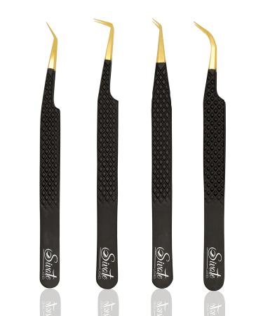 SIVOTE Fiber Tip Volume Lash Tweezers for Eyelash Extensions with Diamond Grip Set of 4 Black 4 Pack Black