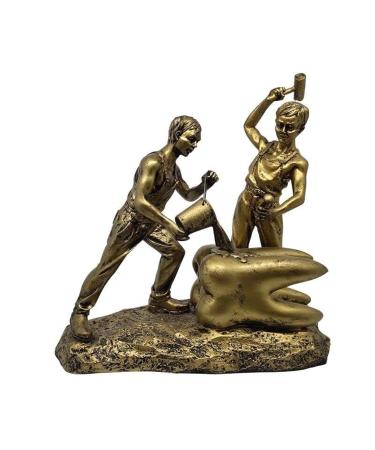 Funny Resin Dentist Statues Fixing Giant Tooth - Dental Office Desk Decor for Dentists Graduates & Teachers Cute Clinic Decoration (Copper)