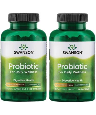 Swanson Probiotic - Digestive Health Supplement w/ 1 Billion CFU per Capsule - Natural Formula Supporting Bowel Regularity & Daily Wellness - (120 Capsules) (2 Pack)