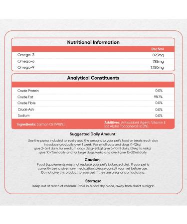 Salmon Oil for Dogs UK - 500ml Natural Omega 3, 6 & 9 Fish Oil with Vitamin E - Healthy Coat, Skin & Immune System - Joint Supplements for Dogs & Cats - Buy Online on GoSupps.com