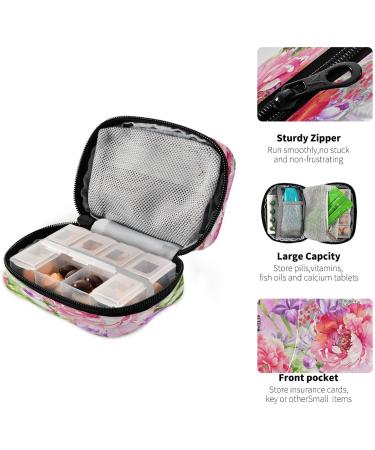 Pfrewn 7 Day Pill Organizer Case - Floral Travel Pill Box with Zipper for Vitamins & Medications | Portable Weekly Supplement Holder - Buy Online on GoSupps.com