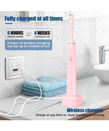 Power Sonic Electric Toothbrush with 6 Brush Heads | 5 Modes, 40,000 VPM Motor | Wireless Quick Charge | Rechargeable Toothbrush for Adults | Travel-Friendly (Pink) - Buy Online on GoSupps.com