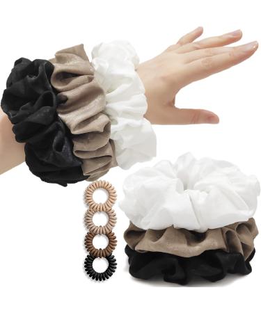 LILIEBE 6  Soft Jumbo Scrunchies for Thick Hair  Satin Scrunchies for Curly Hair with Spiral Hair Ties  Oversized Scrunchie for Women & Girls - 6 pcs (neutral)