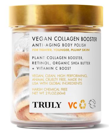 Truly Beauty Vegan Collagen Anti-Aging Body Polish with Retinol Vitamin C and Shea Butter - Whipped Body Butter for Women Moisturizing Body Cream for Brighter Smoother and Firmer Skin - 2 Fl. Oz