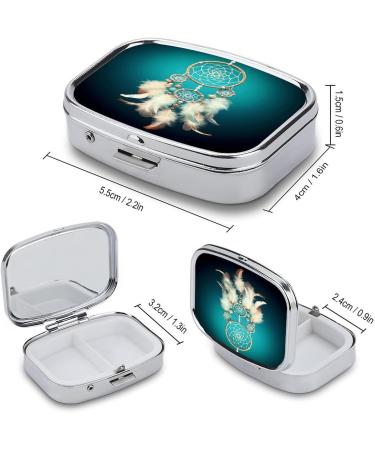White Dream Catcher Pill Box - 2 Compartment Decorative Metal Pill Organizer for Travel | Portable Feather Print Medicine Case - Buy Online on GoSupps.com