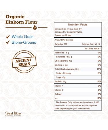 Great River Organic Milling Einkorn Flour 5 lbs - Pack of 4 | Stone Ground Ancient Grain Specialty Flour - Buy Online on GoSupps.com