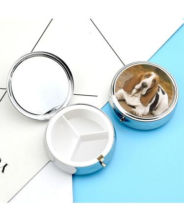 Round Basset Hound Pill Box | Portable 3 Compartment Medicine Organizer - Decorative Metal Pocket Pill Case - Buy Online on GoSupps.com