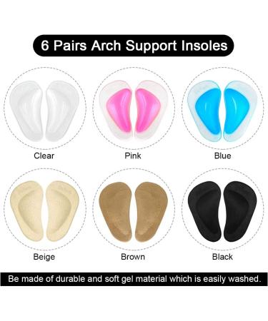 Dr. Foot Gel Arch Support Cushions - Reusable Shoe Insoles for Flat Feet and Plantar Fasciitis (6 Colors, 6 Pairs) - Men & Women - Buy Online on GoSupps.com