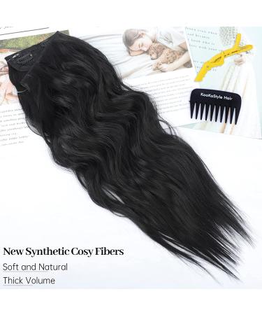 KooKaStyle Invisible Wire Hair Extensions - Long Wavy Secret Hairpiece | Adjustable Size, 4 Secure Clips, 24 Inch, Black - Buy Online on GoSupps.com
