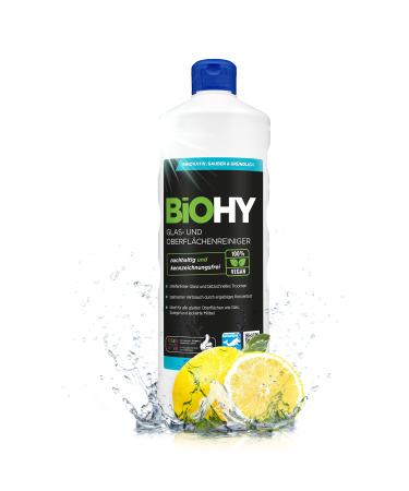 Biohy glass and surface cleaner (1l bottle) |Glass cleaner concentrate for streak -free shine |Productive glass & plastic cleaner |Fat solder & lime cleaner |Ideal for windows & kitchen 1 l (1 Pack)