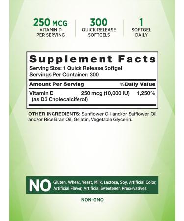 Nature's Truth Vitamin D3 10000 IU Softgels | 300 Count | Extra Strength, Non-GMO & Gluten Free - Buy Online on GoSupps.com
