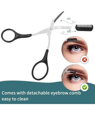 Professional Precision Eyebrow Trimmer Scissors with Comb - Non-Slip Finger Grips, Hair Removal Tool for Men and Women - Black - Buy Online on GoSupps.com