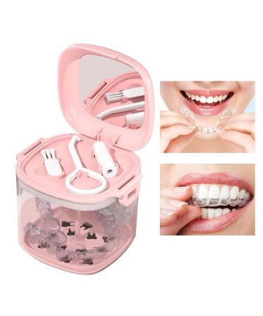 Hierarchical Hollowed-Out Retainer Cleaning Case with Mirror & Brush | Leryveo Pink Travel Utensils for Mouth Protection Food-Grade Quality - Buy Online on GoSupps.com