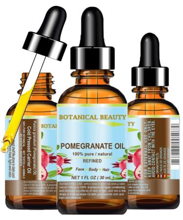 POMEGRANATE OIL 100% Pure Natural Refined Cold-Pressed Carrier Oil 1 Fl oz 30 ml for Face Skin Body Hair Lip Nails. Rich in vitamin C by Botanical Beauty