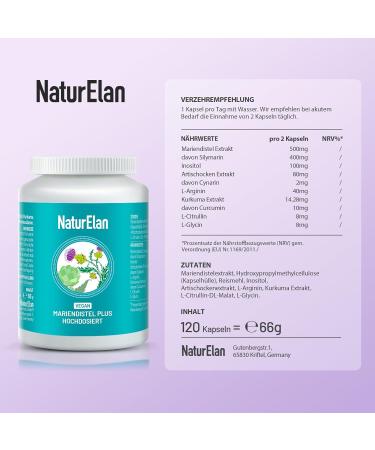 Mary Thistle Capsules - 120 Vegan Capsules with Artichoke & Turmeric Extract | High-Dose 80% Silymarin | Pure & Additive-Free | Made in Germany - Buy Online on GoSupps.com
