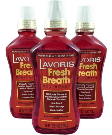 Cinnamon Original Lavoris Mouthwash LARGER SIZE - 3 Pack of 18 oz Bottles (54 oz. total)