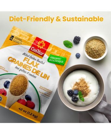 CanMar Ground Milled Golden Roasted Organic Flax Seed (1.2 Kg) Vegan Organic Flaxseed Ground - Non-GMO Gluten Free - Organic Flax Seeds - Ground Flaxseed Meal with Omega-3 Fiber - Linseed Flax Powder - Buy Online on GoSupps.com