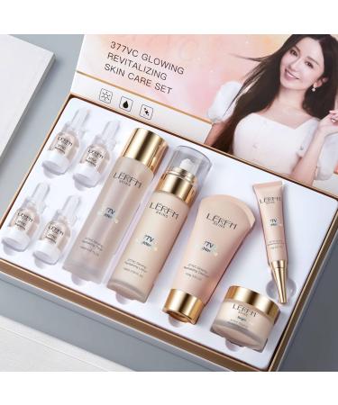 AESTHTANY LERFM Moisturizing Brightening Aloe Face Skin Care Set Hyaluronic Serum Skin Care Set | Radiant Youthful Skin Alcohol-Free Hypoallergenic Cleanse Recondition and Puri (377- Nine piece set)