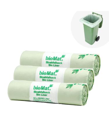 Biomat compostable 80l garbage bags 30 organic waste bag for bio bin residual waste bin premium quality climate-neutral made in Germany 10 pieces (3-pack) 80l (30 pieces)) - Buy Online on GoSupps.com